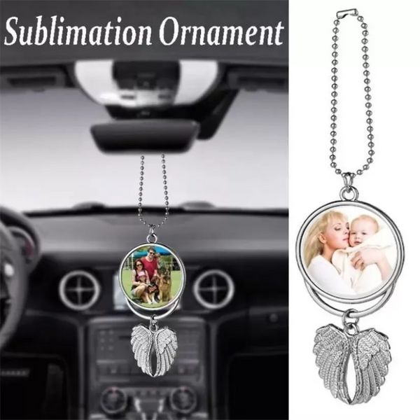 Sublimation Blanks Accessoires De Voiture Pour Party Favor Angel Wing Colliers Pendentifs Pendentif De Voiture Rétroviseur Suspendu Charme Ornements Sea Shipping JN10