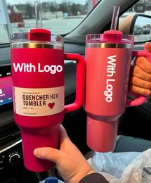 40oz Quencher Tumblers Roze Cosmo Parada Co-Branded Flamingo RVS Target Rode Valentijnsdag Cadeaubekers met siliconen handvat Deksel en rietje Automokken 0205