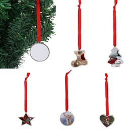 Sublimación en blanco Árbol de Navidad Colgante Círculo creativo Corazón Estrella de cinco puntas y adornos de medias Colgantes Decoración HH21-568
