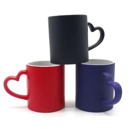 Sublimation Blanks Changement de couleur Tasses à café vierges Tasse en céramique de 11 oz avec coeur Handel pour bricolage Matte Drop Delivery Office School Bu Dhk4K