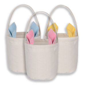 Sublimación espacios en blanco cesta de Pascua peludo conejito bolsas de arpillera con asas para niños
