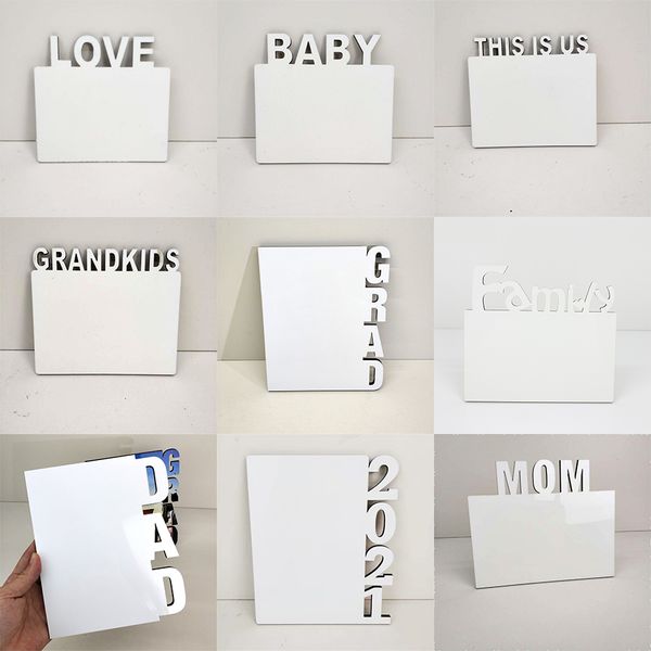 Sublimation Blanks Cadre Plaque Alphabet Anglais DIY Album Photo Décorations Pour La Maison AMOUR/MAMAN/FAMILLE/2021 MDF Cadres Vierges w-00750