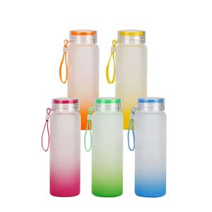 Sublimatie spaties glazen waterfles 17 oz 500 ml ambre kleur mat lege flessen met dop en draagbare ring