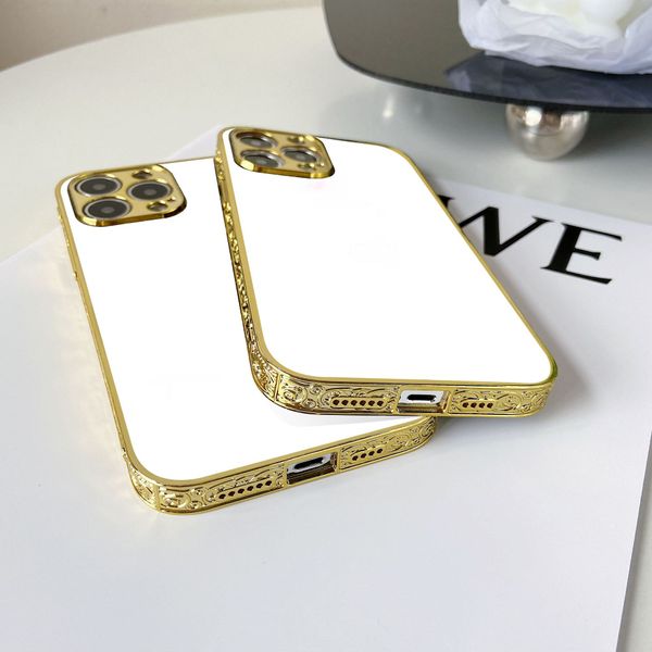 Sublimation Blanks Golden Phone Case para iPhone 14 Pro max 12 13 X Xr 8 7 6S Plus Cubierta imprimible de goma blanda 2D galvanizada con inserto de aluminio