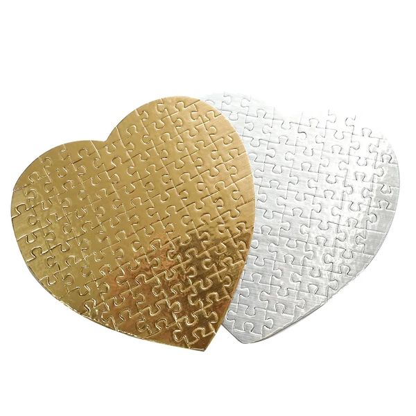 Rompecabezas en blanco de sublimación para niños adultos rompecabezas en forma de corazón rompecabezas de papel de Color plateado dorado para bricolaje 19*19cm 75 Uds