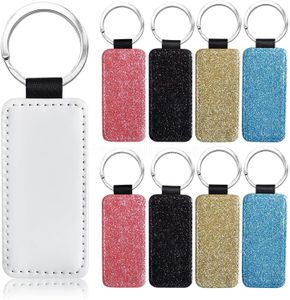 DHL Sublimation Blanks Pendentifs Porte-clés Glitter Porte-clés PU Cuir Transfert De Chaleur Porte-clés Rond Coeur Rectangle Carré peut être personnalisé GG0221