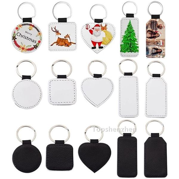 Cadeau de faveur 5 blancs de sublimation de style porte-clés en cuir PU avec anneau en métal clé transfert de chaleur imprimé simple face pour porte-clés de Noël porte-clés bricolage fournitures d'artisanat