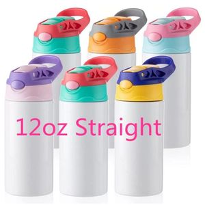 Sublimation Blanks Kids Tumbler Baby Fles Sippy Cups 12 Oz Wit Waterfles met Stro en Draagbaar Lid 5 Kleur Leden Sublimatie Afdrukken CS02