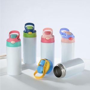 Sublimatie Blanks Kinderbeker Babyfles Sippy Cups 12 OZ Witte waterfles met rietje en draagbaar deksel 5 kleuren deksels Sublimatie Pr Exsi