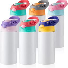 Sublimatie Blanks Kids Tumbler Waterfles Sippy Cups 12 OZ Witte Waterfles met Stro en Draagbare Deksel