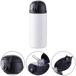 Sublimation Blanks Bouteille d'eau pour enfants 12 OZ Blanc Tumbler droit Sippy Up Cup avec couvercle noir Pop pour Tumbler Heat Press Machine Imprimer FY5576