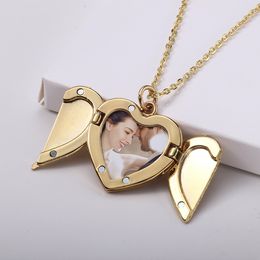 Sublimatie Blanks Ketting Decorations Medaillon Mode Angel Wings Hot Transfer Afdrukken Hartvorm Verbruiksartikelen voor DIY Sieraden Maken Foto Pendant Ambachten