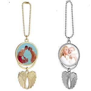 Sublimatie lege plekken ornament Angel Wings hanger printen Kerst Keychain Keyring hangende charm decor achteruitkijkspiegel auto zon catcher roestvrijstalen ketting