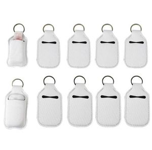 Sublimatie Blanks Hervulbare Neopreen Hand Sanitizer Houder Cover Chapstick Houders met sleutelhanger voor 30 ml Flip Cap Containers Travel Fles SXA10