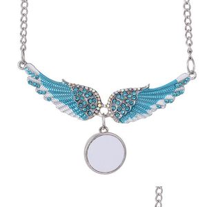 Collier ailes d'ange en strass vierge par Sublimation, avec chaîne en cristaux, pour femmes et filles, stylo gardien Dhgsa