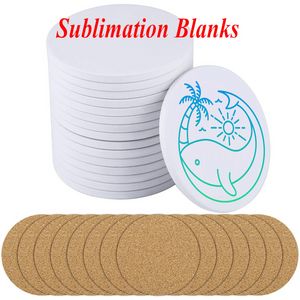 Blancs de sublimation sous-verres ronds en carreaux de céramique avec coussinets en liège pour porte-gobelets de voiture sxmy28