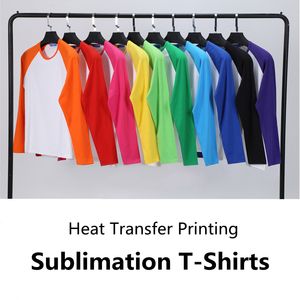 Sublimation Blanks T-Shirt Thermal Heat Transfer Printing Long Sleeved Shirts DIY Unisex Blouse Top Tee Parent Child Couple Patchwork Raglan Hoodies Valentine Gift