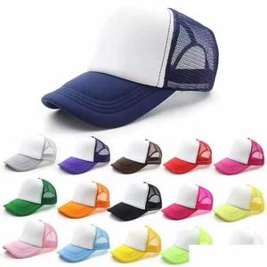 Sublimación en blanco Venta al por mayor Sombreros de camionero en blanco para niños Niñas Niños Adts Verano Llano Béisbol Malla ajustable Gorras traseras Sombrero 4-8 Sí Dhspy