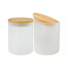 Blancs de sublimation en gros pots de bougies en verre dépoli avec couvercles en bambou pour fabriquer des bougies 7oz boîtes vides bureau de livraison directe Schoo Dhrju