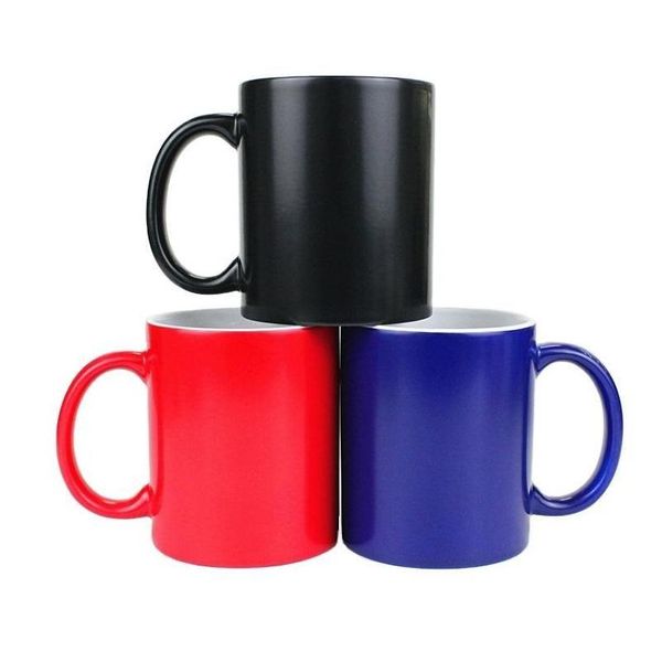 Blancs de sublimation en gros Blancs de sublimation 11 oz Changement de couleur Tasse à café magique Tasses à lait vierges en céramique sensibles à la chaleur Brillant Dr Dh1Dz