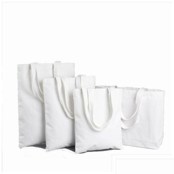 Blancs de sublimation gros sacs fourre-tout blanc polyester fourre-tout toile réutilisable épicerie 12 oz pour bricolage artisanat et décoration goutte Dhniy D Dhxe6