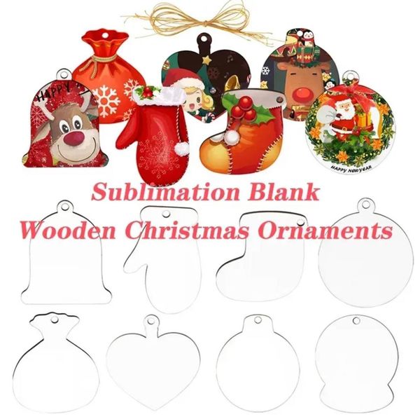 Ornements de Noël en bois vierges par sublimation, ornements en panneaux durs en bois, décorations suspendues, disques en bois vierges avec trous pour les festivals, bricolage, artisanat, vente en gros 0912