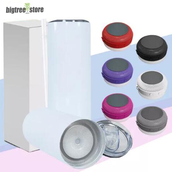 Sublimation Blutooth haut-parleur gobelet blanc blanc enduit de poudre haut-parleurs portables sans fil 20 oz tasse de voyage tasse de musique intelligente en vrac en gros avec cadeau de fête de paille