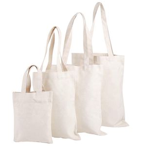 Bolsas de asas de lona de sublimación Totalizadores de algodón en blanco con asa Bolsas lisas lavables reutilizables para compras de comestibles para mujeres Color medio blanqueado