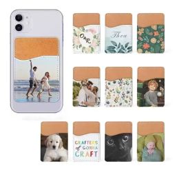 Porte-cartes de sublimation en cuir PU, autocollant arrière de téléphone portable avec adhésif blanc blanc, cartes de crédit de poche, couvertures de cadeaux de Noël FY5494 0421