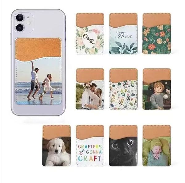 Titulaire de la carte de sublimation PU en cuir autocollant arrière de téléphone portable avec adhésif blanc blanc cartes de crédit de poche d'argent couvre les cadeaux de Noël FY5494 0206