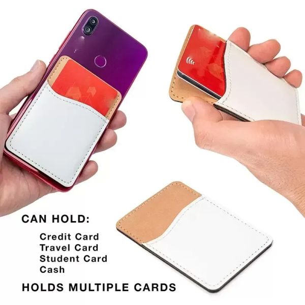 Porte-cartes de sublimation en cuir PU, autocollant arrière de téléphone portable avec adhésif blanc blanc, couverture de cartes de crédit, cadeaux de noël FY5494 0327