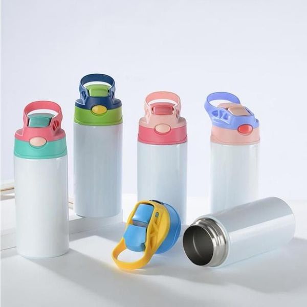 SUBLIMACIÓN Botella de agua para niños con tapa de paja 350 ml 12 oz de sublimación de acero inoxidable Copa de sorbos para niños Tumblers de bebidas portátiles exgck