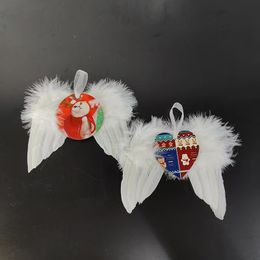 Sublimatie Kerstveer Angel Wing Ornamenten MDF Dubbele zijoverdracht Decoraties Kerstboom Hanging Tag