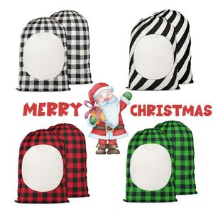 Sac de Noël par sublimation Sac en toile Santa Sack double face avec cordons d'emballage Décorations de Noël Sacs de bonbons 6 couleurs WLL1616