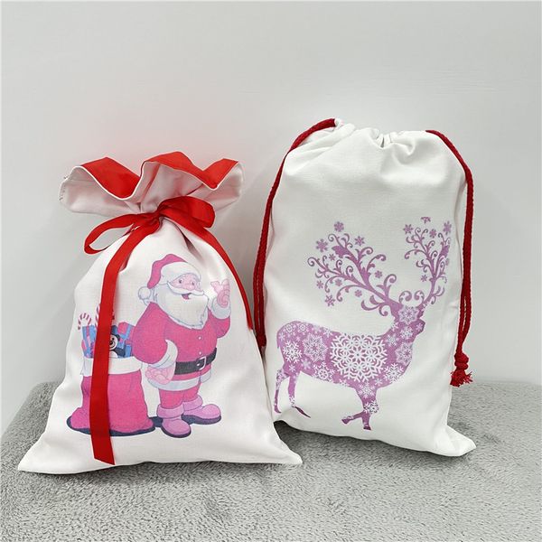 Sublimation Noël Bonbons Sac Toile Blanc Blanc Père Noël Sacs pour Sublimation Coton Lin Sacs Transfert Thermique Cadeau Sacs DIY Personnaliser L01