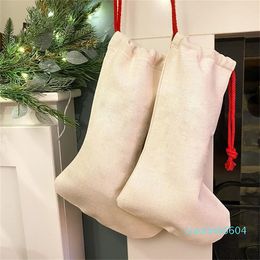 Sublimación Bolsa de dulces de Navidad Medias blancas en blanco Calcetines de lino de algodón Transferencia térmica Bolsas de regalo de felpa cortas