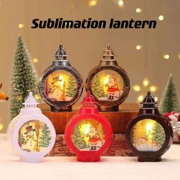 Sublimatie Kerst LED-lantaarns Open haard Lamp Handlamp Dubbelzijdig voor huis- en buitendecoraties 1103