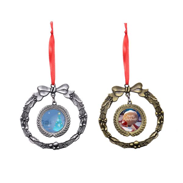 Sublimation Ornements de Noël Décorations Guirlande de fleurs Forme Blanc Transfert à chaud Impression DIY Double Cercle Pendentif w-00997