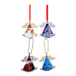 Sublimation Ornements De Noël En Métal Blanc Arbre De Noël Pendentif Avec Angel Wing Party Favor Décorations De Noël Pour Le Nouvel An