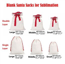 sublimation Christmas Santa Sacks Small Middle Large Double Layer Christmas Canvas Gift Sac Candy Sacs réutilisables Personnalisés pour le rangement de paquets de Noël WLY935