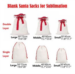 sublimation Noël Santa Sacks petit moyen Grand double couche Noël Sac cadeau en toile sacs de bonbons Réutilisable Personnalisé pour le stockage de colis de Noël P0927