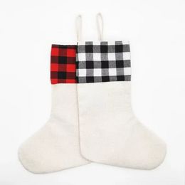 Sublimation Chaussettes De Noël Lin Blancs Double Face Impression Chaleur Presse Chaussette Sac Décorations Festives Santa Ornement Cadeau En Gros