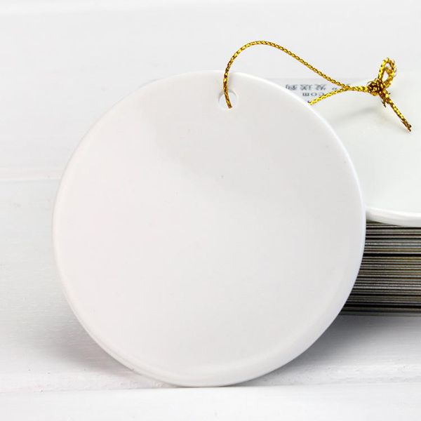 Sublimation Noël Tuile Ornement Pendentif Décoration Suspendue 3 Pouces Blanc Revêtement Rond Décoration De Noël Ornement