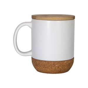 Tasse à café par Sublimation avec couvercle en bambou, tasses en céramique à transfert thermique, tasse d'eau sublimée avec poignée, vente en gros, A02