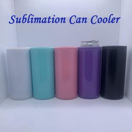 Sublimatie Bier Can Cooler Tumblers 6 Kleuren 12oz Dubbele Muur Geïsoleerde Roestvrijstalen Skinny Tumbler Cold Storage Tank Cup