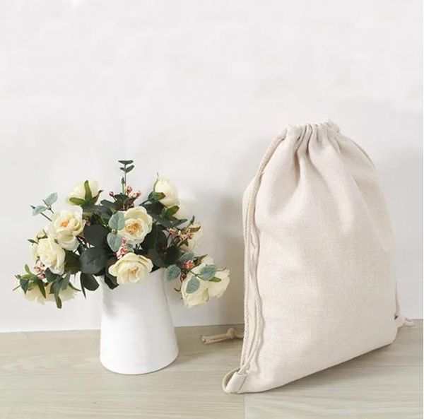 Bolsas con cordón de lino y algodón para sublimación, bolsitas de muselina reutilizables para decoración, mochilas en blanco para bricolaje, almacenamiento para fiestas, bodas, hogar 230QH