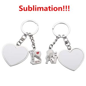Sublimation Couple porte-clés faveur métal lettre gravure charme en forme de coeur blanc bricolage porte-clés saint valentin cadeau 2023
