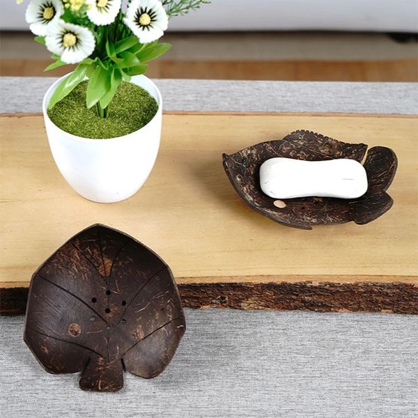 Sublimación Creativo Drenaje de madera Jabonera Jabones de dibujos animados Bandeja Almacenamiento Sudeste Asiático Cáscara de coco Lindo Jabón Placa Accesorios de baño