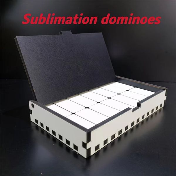 Sublimation Domino Set Blank White Dye Wooden Domino Block 28pcs par boîte Impression double face Jouet Boîtes en bois imprimables vierges1