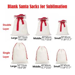 Sublimación doble capa en blanco santa sacos bricolaje bolsas de regalo personalizadas bolsas de regalo de bolsillo transferencia de calor decoraciones navideñas 1017 s